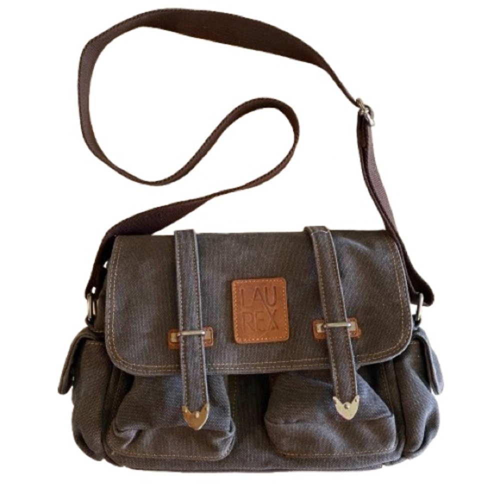 Laurex Women’s Gray Canvas Crossbody Bag Everyday Messenger 7” x 4” x 10”